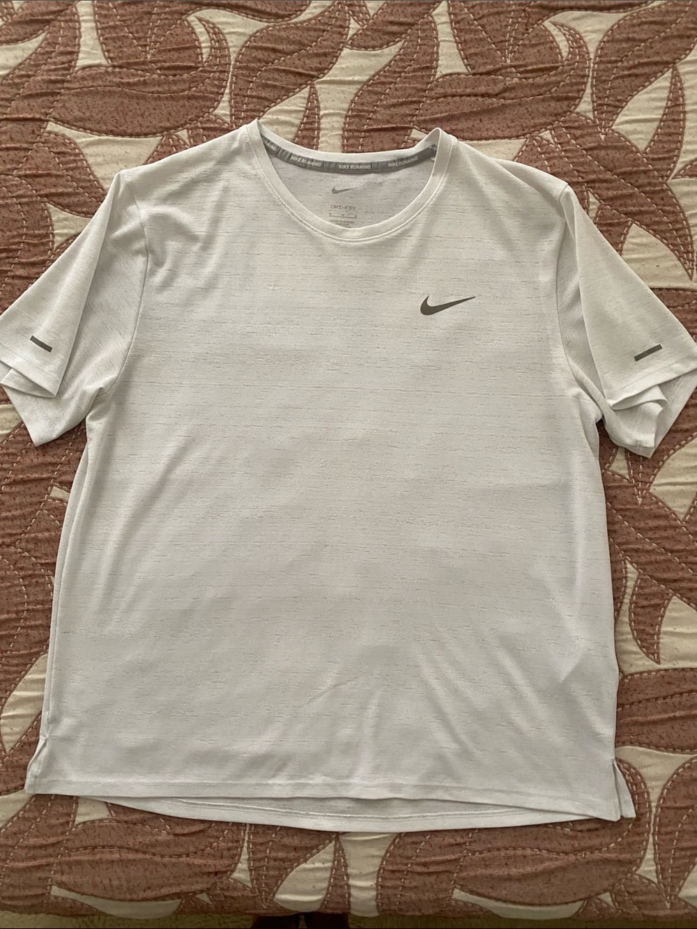 Nike White Short Sleeve Performance Tee with Gray Swoosh